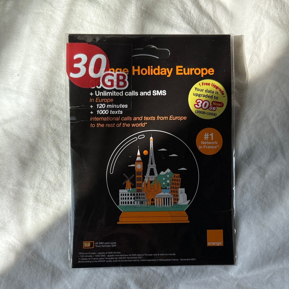 Orage Holiday Europe SIM Card - Black and Orange